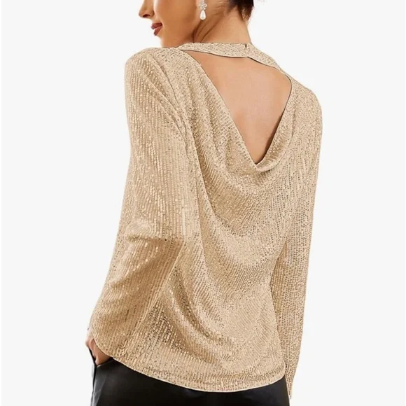 Grace Karin Sequin LongSleeve Open Back Party Top - Picture 16 of 16